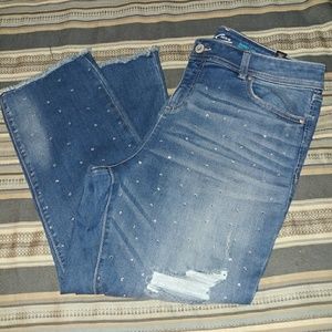 INC fringe crop rhinestone jean